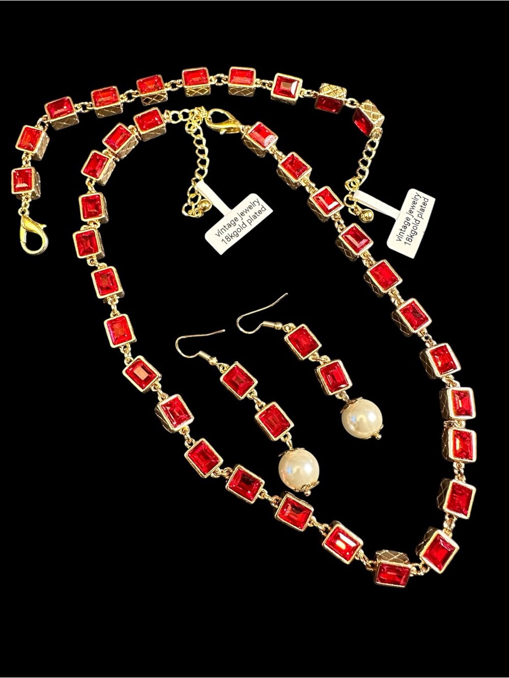 Contemporary 18k Gold Plated Ruby Red Glass HEAVY Set of 3